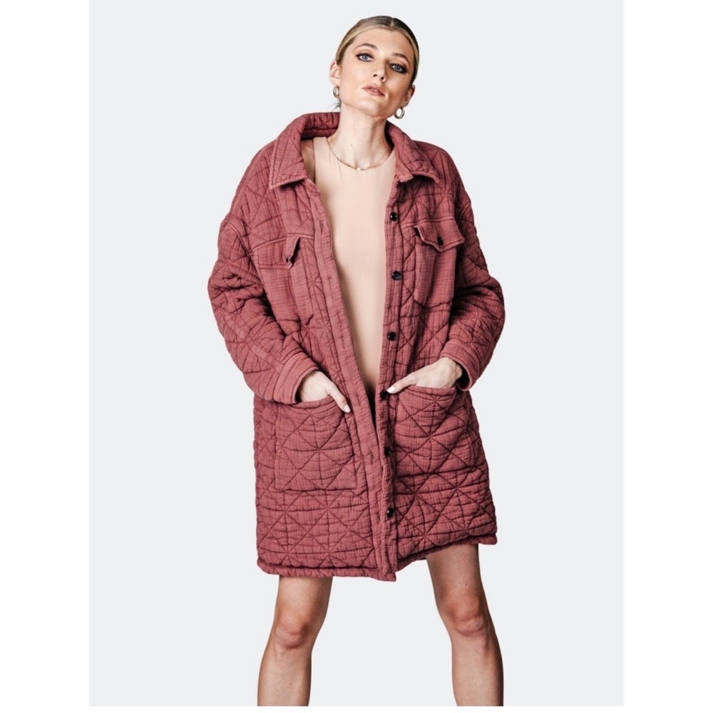 Avec les Filles Quilted Cotton Gauze Long Oversized Shirt Jacket Sz M Boho